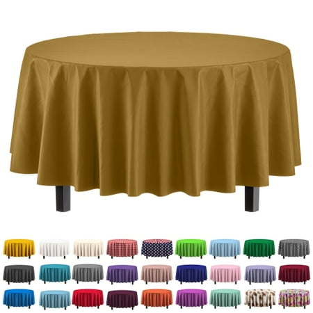 

Exquisite 6 Pack Premium Plastic Tablecloth 84in. Round Plastic Table Cover - Gold