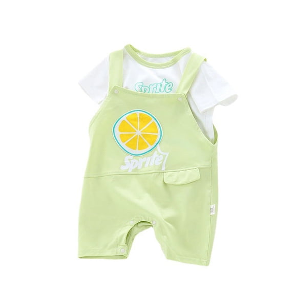 Summer New Children's Set Boys' Cotton Cartoon Cute Lemon Short Sleeve Strap Pants Casual Two Piece Set