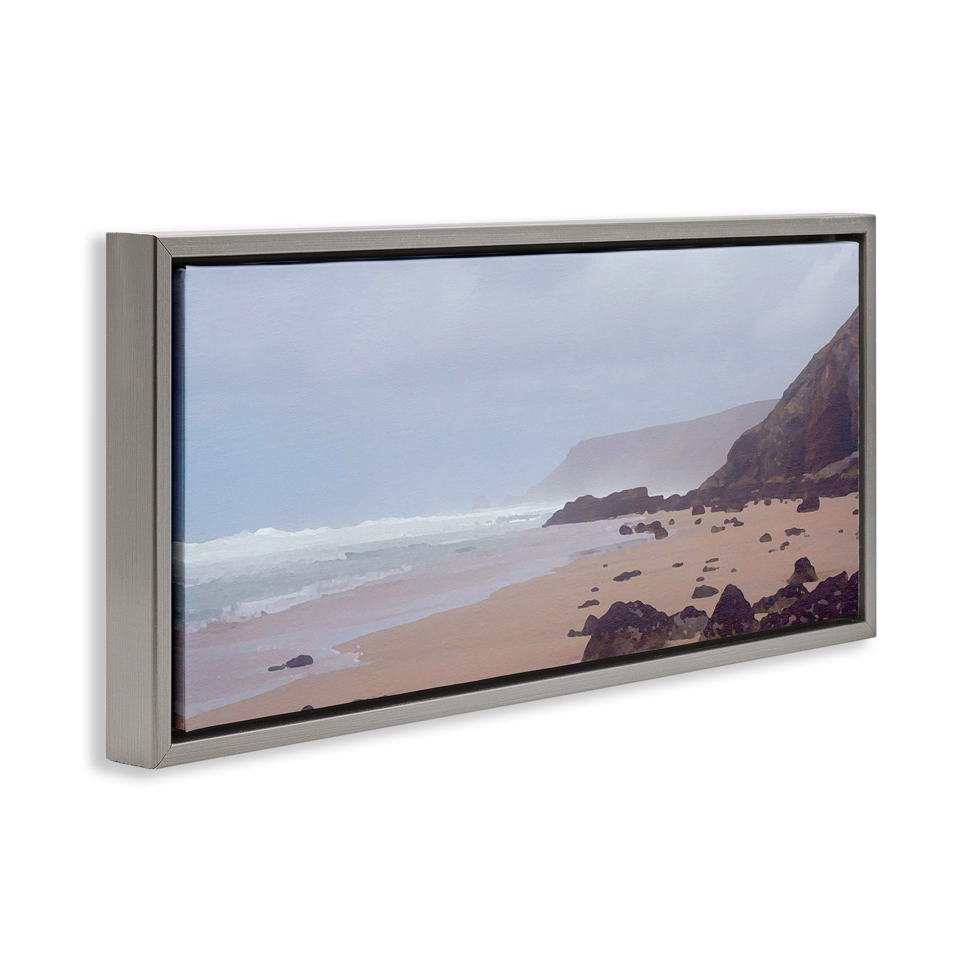 Stupell Industries Sea Mists View Landscape Photography Gray Floater Framed Canvas Art Print Wall Art, 31 x 14