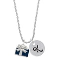 thumbnail image 1 of Delight Jewelry Silvertone Blue Present Silvertone Script Initial Disc - K - Charm Necklace, 20"+3", 1 of 4