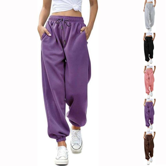 HKYNLAG Baggy Sweatpants for Women Drawstring Cinch Bottom Sweatpant High Waist Loose Fit Workout Running Athletic Jogger Pants Lounge Trousers with Pockets Purple XL