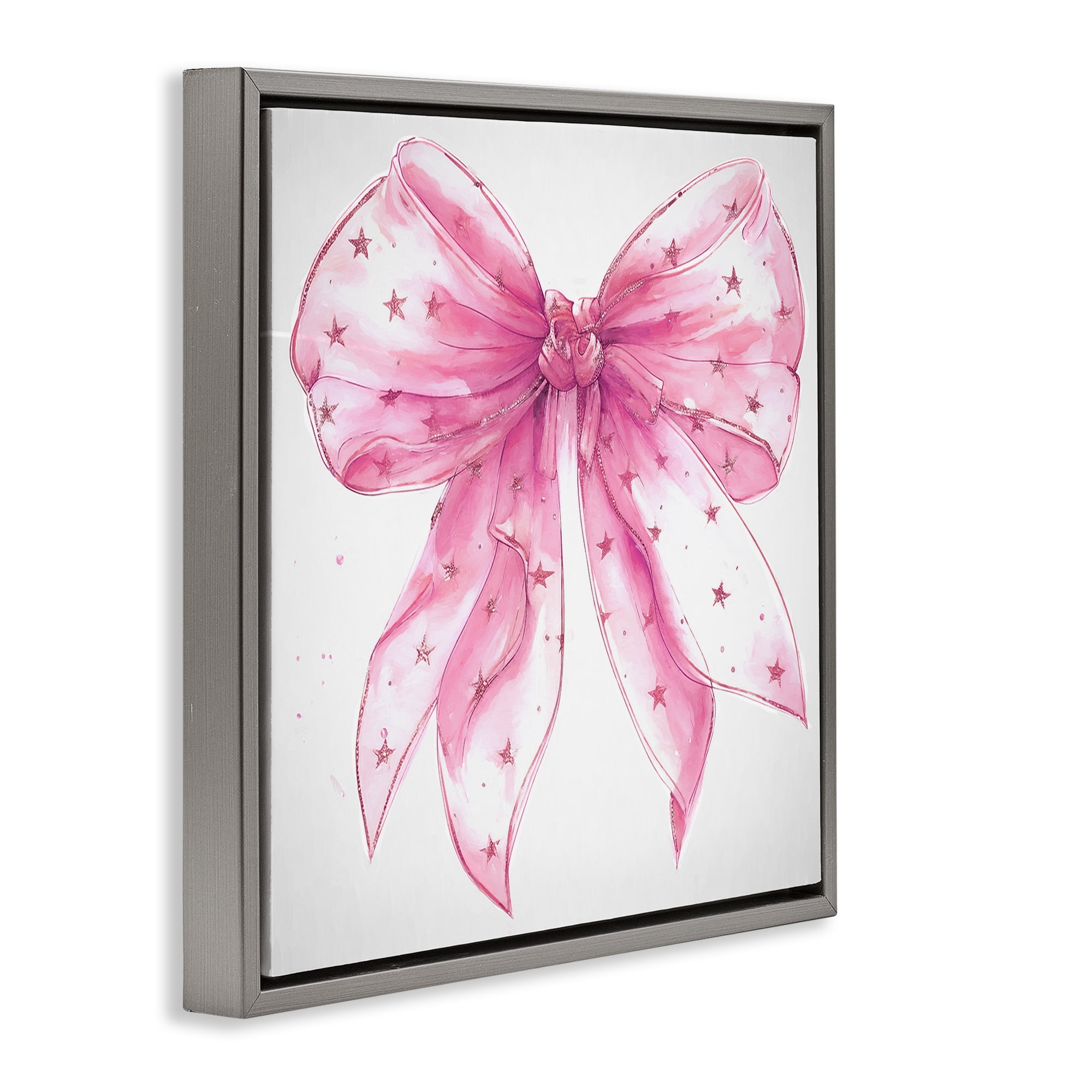 Stupell Industries Fabulous Pink Bow Fashion Painting Gray Floater Framed Canvas Art Print Wall Art, 18 x 18