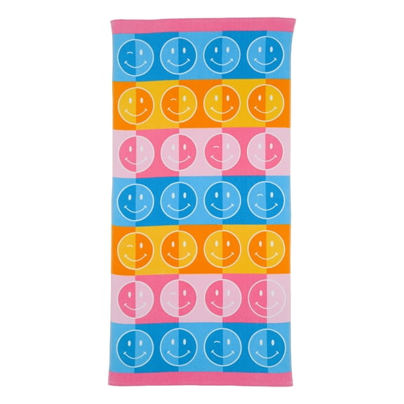 Mainstays Kids Beach Towel, Happy Check Smiley Faces, 60" x 30"