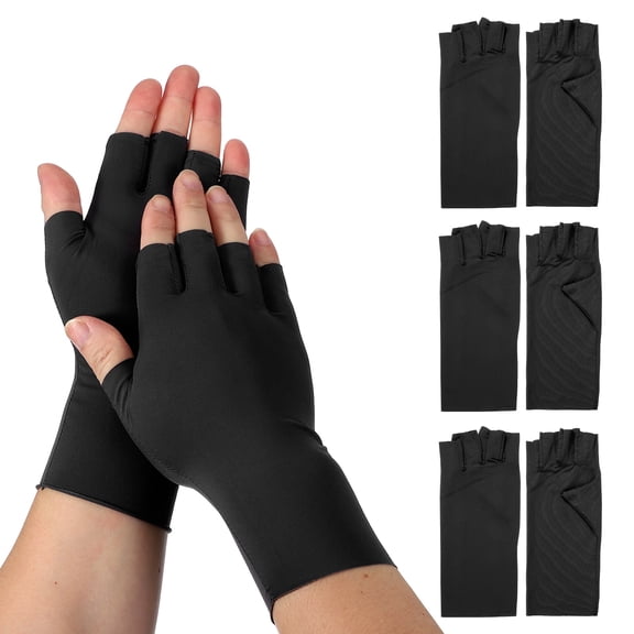 Uxcell Sun Protection Gloves, Half Finger Summer Hand Protection Gloves Breathable Touchscreen Fingerless Mittens, 3 Pack Balck & Nylon Ice Silk