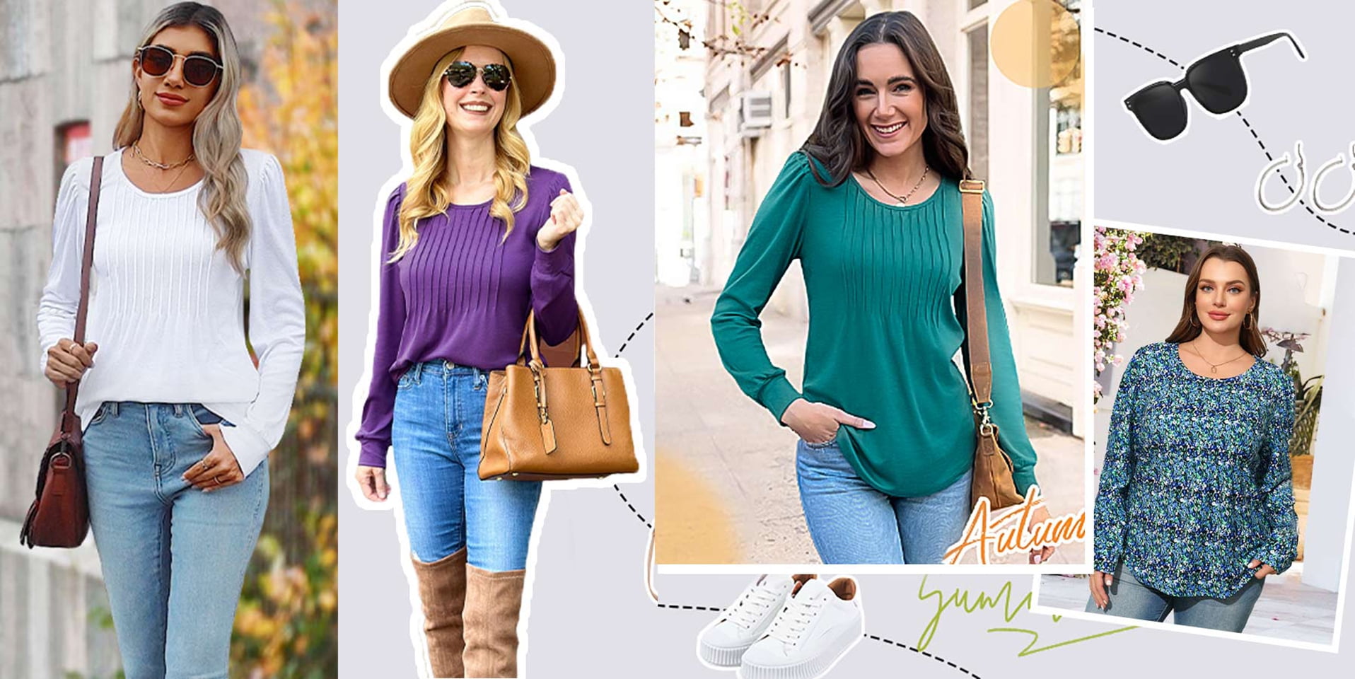 Fantaslook Pleated Blouses for Women Dressy Casual Long Sleeve Shirts Fall Tunic Tops