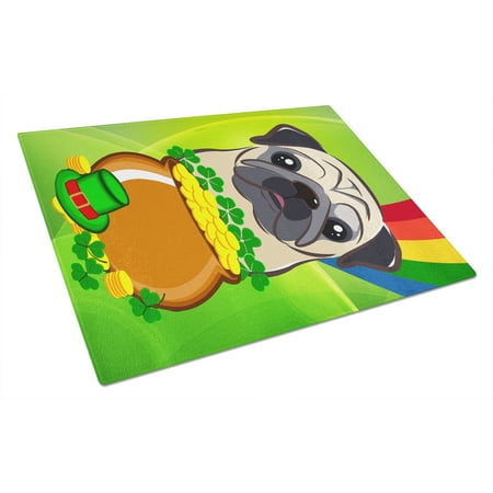 

Caroline s Treasures Fawn Pug St. Patrick s Day Glass Cutting Board Large