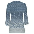 thumbnail image 4 of Moxiu Bell Sleeve Blouses for Women Boho Floral Print Tunic Shirts Hide Belly 3/4 Sleeve Button V Neck Tshirt Pleated Empire Waist A-Line Tops Blouse 2025 Blue,XXL, 4 of 5
