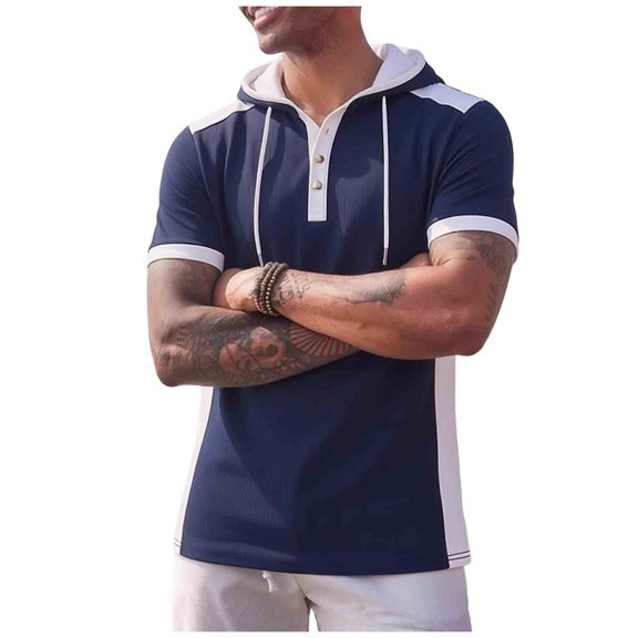 Men's Shirts, Men Shirts Short Sleeve Blouse Muscle Hoodie Workout T Shirts Casual Loose Going Out Streetwear Tee Navy L