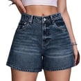 thumbnail image 3 of Jean Shorts for Women Trendy High Waisted Denim Shorts Carpenter Stretchy Summer Casual Mom Cut Off Jeans Shorts with Loose Straight Fit and Dark Blue Color Dark Blue L, 3 of 7