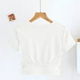 thumbnail image 5 of Women's Crop Tops Built-In Bra Summer Trendy Crew Neck Short Sleeve Shirts Cool Comfortable Solid Blouses (XL, White), 5 of 7