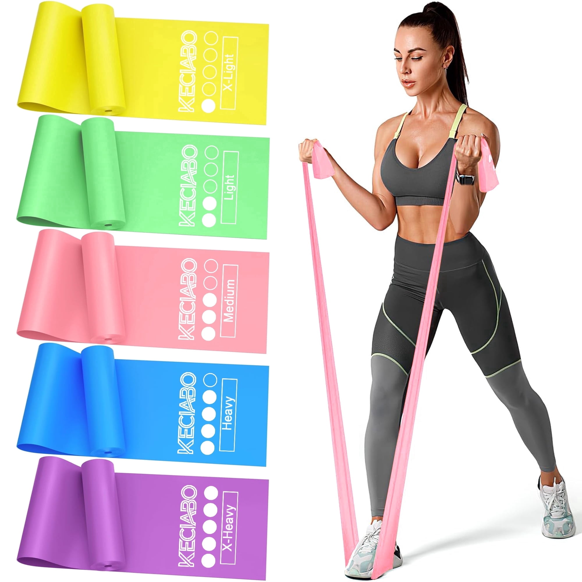 Resistance Bands,5 Pack Latex Free Pilates Flexbands Set, Professional Exercise Bands for Yoga, Physical Therapy, Stretching, Recovery,Gym, Home Exercise