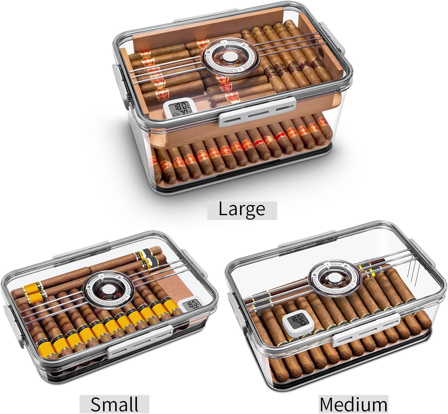 Cigar Humidor Clear Acrylic with Spanish Cedar Shelf Holds 80-100 Cigars Portable Airtight Container