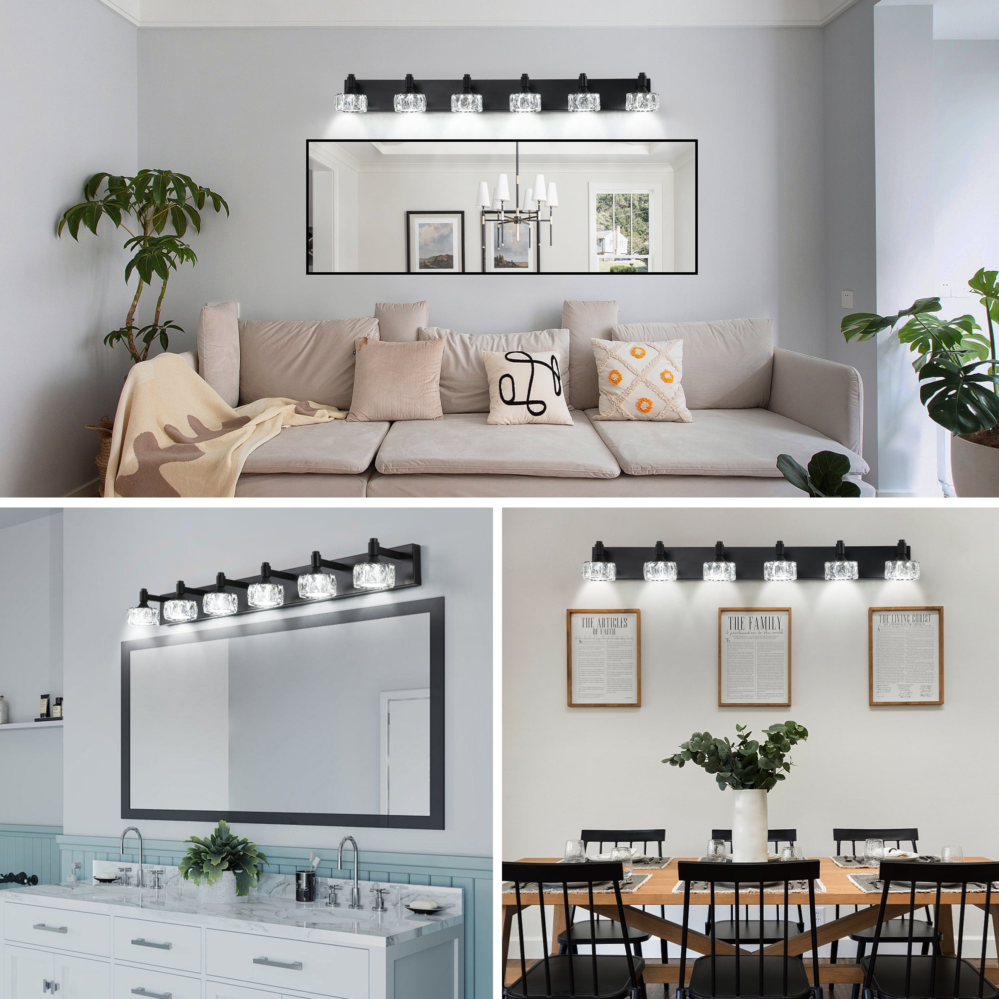 Jopath Modern 6-Light Matte Black LED Vanity Light Fixture with Crystal Glass Shades, Elegant and Contemporary Bathroom Wall Sconce for Bathroom Vanity Mirror