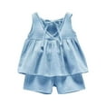 thumbnail image 2 of Nrmvnmi Baby Girls Summer Clothes Set Solid Color Cotton Linen Sleeveless Tank Top +Short 2 Pcs Set Soft Comfy Loungewear For 6M-4Y, 2 of 3