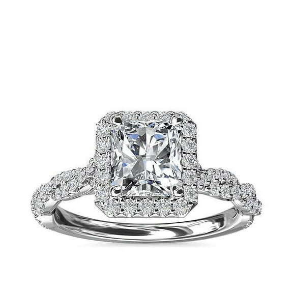1.00 Ct Brilliant Asscher Cut Wonderful Solitaire with Accents Real Diamond Wedding Ring for her Solid 14K White Gold Size 7