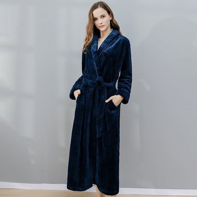 Albornoz de invierno para mujer, de polar coral, con forro polar, de franela gruesa, para hombre, otoño e invierno, extendido