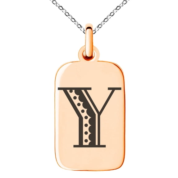 Stainless Steel Letter Y Initial Metro Retro Monogram Engraved Small Rectangle Dog Tag Charm Pendant Necklace
