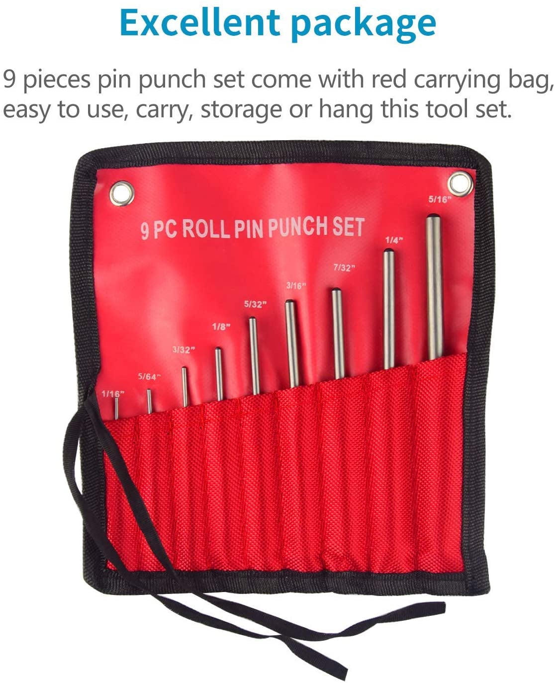 Arealer 9 Pieces Roll Pin Punch Set Steel Punches Hand Pin Removing Tool  with Carrying Case for Jewelers Watchmakers Carpenters 