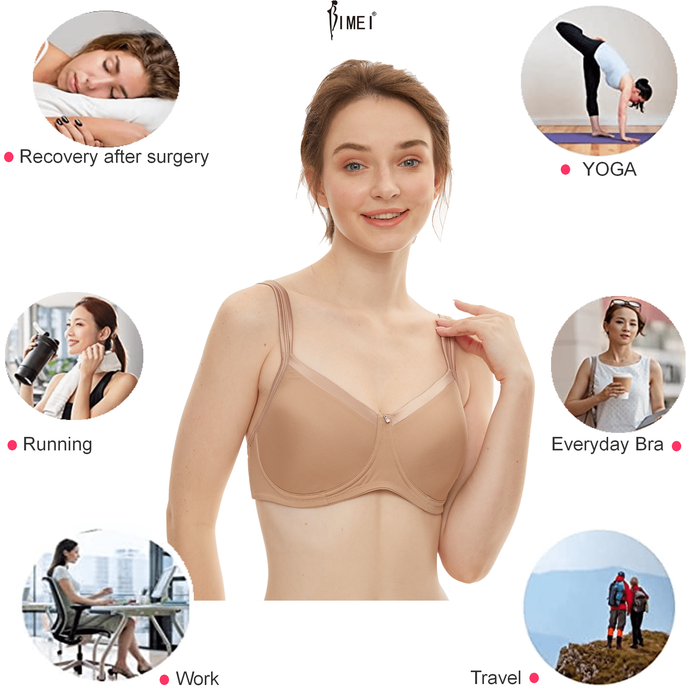BIMEI Women's Mastectomy Bra Mould Cup Wire Free Pocketed T-Shirt Everyday Bra for Silicone Breast Prosthesis 8118,Nude,38C