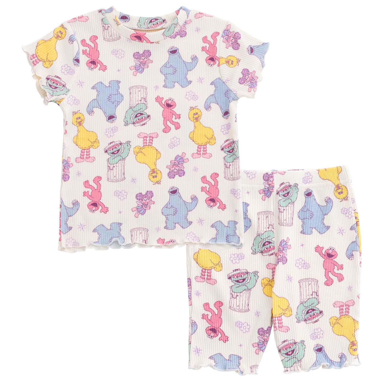 Sesame Street Elmo Cookie Monster Abby Cadabby Ribbed T-Shirt and Shorts Outfit Set Newborn to Little Kid