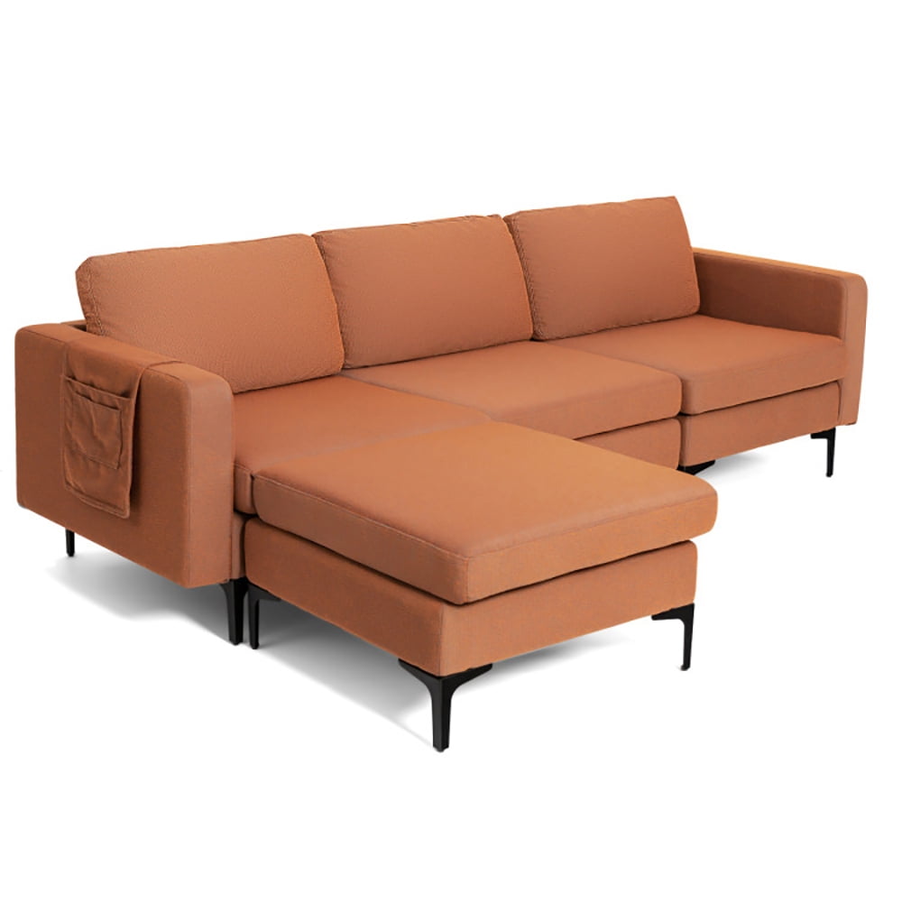 Finihen L-shaped Sectional Sofa Couch, Convertible Sectional Sofa, Modular L-shaped Sectional Sofa with Reversible Chaise and 2 USB Ports, for Living Room, Orange Finihen L-shaped Sectional Sofa Couch, Convertible Sectional Sofa, Modular L-shaped Sectional Sofa with Reversible Chaise and 2 USB Ports, for Living Room, Orange