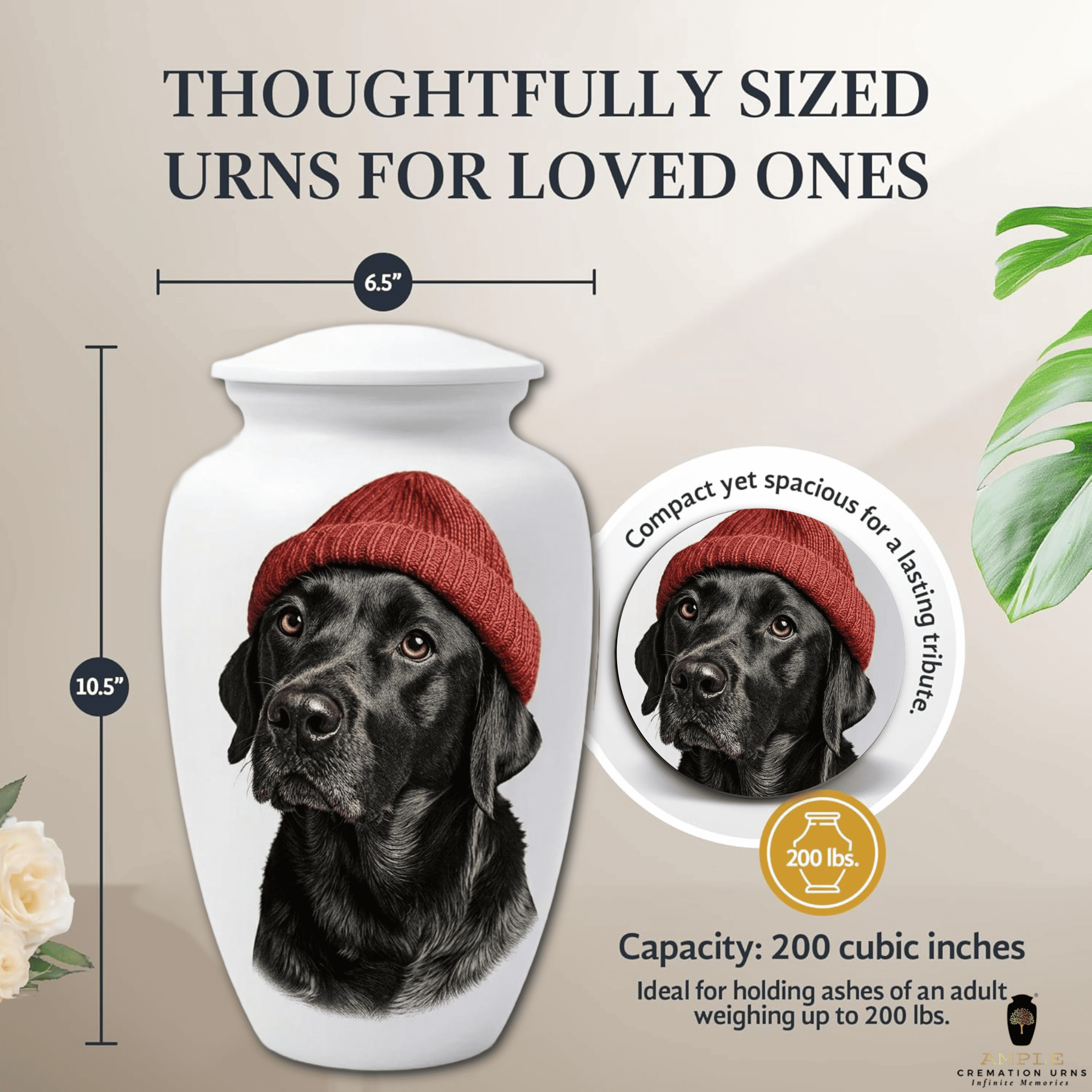 Black Dog Memorial Urn – Handmade Aluminum Pet Cremation Urn with Artistic Dog Portrait
