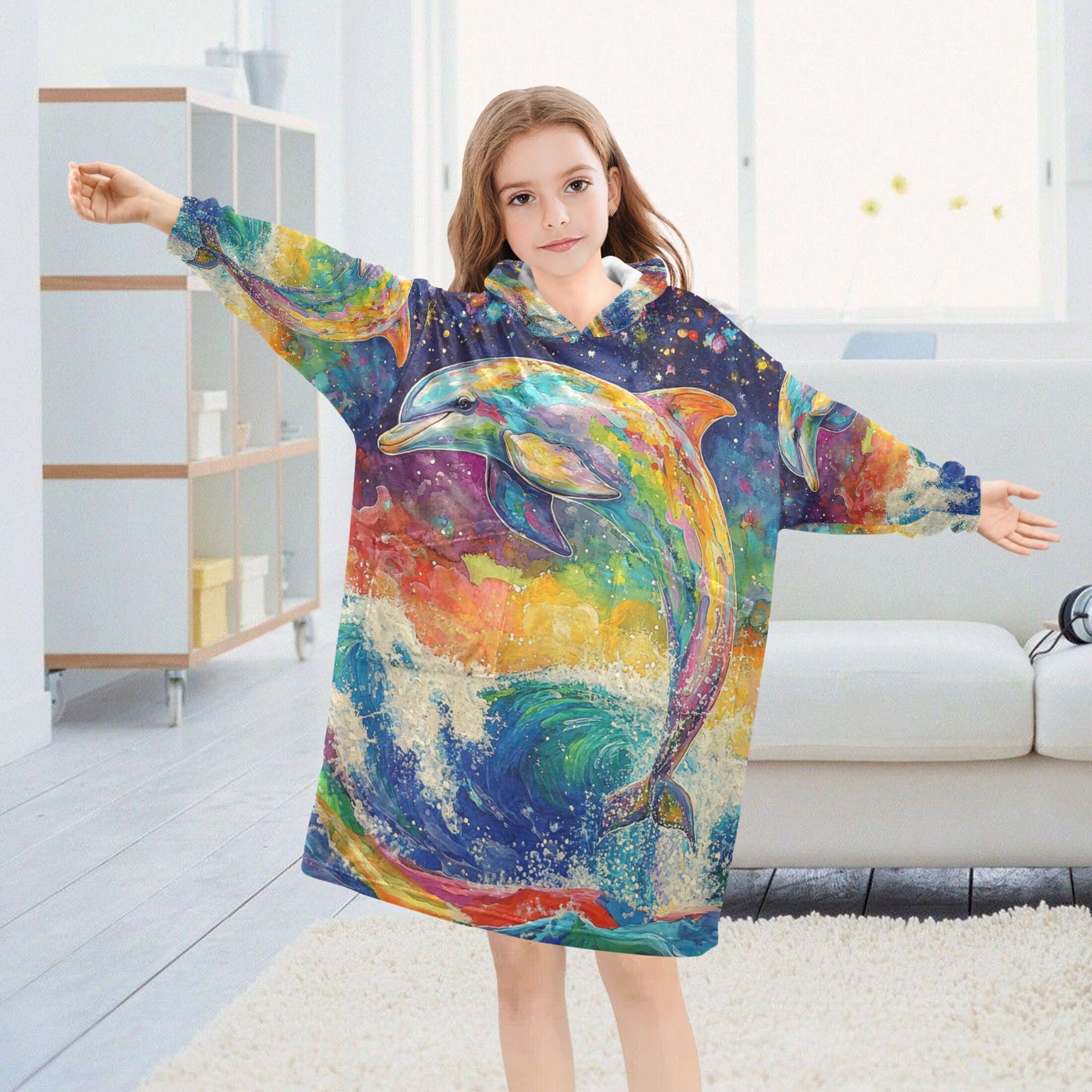 YAZAOO Kids Wearable Blanket Hoodie Warm and Cozy Cosmic Splash Flannel Sweatshirt