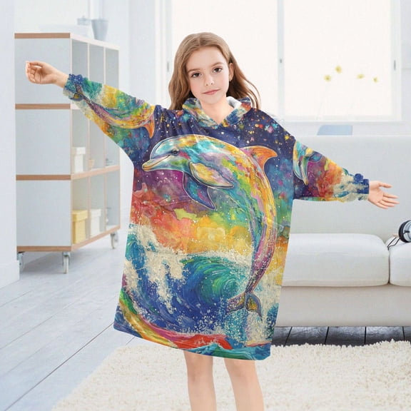 YAZAOO Kids Wearable Blanket Hoodie Warm and Cozy Cosmic Splash Flannel Sweatshirt