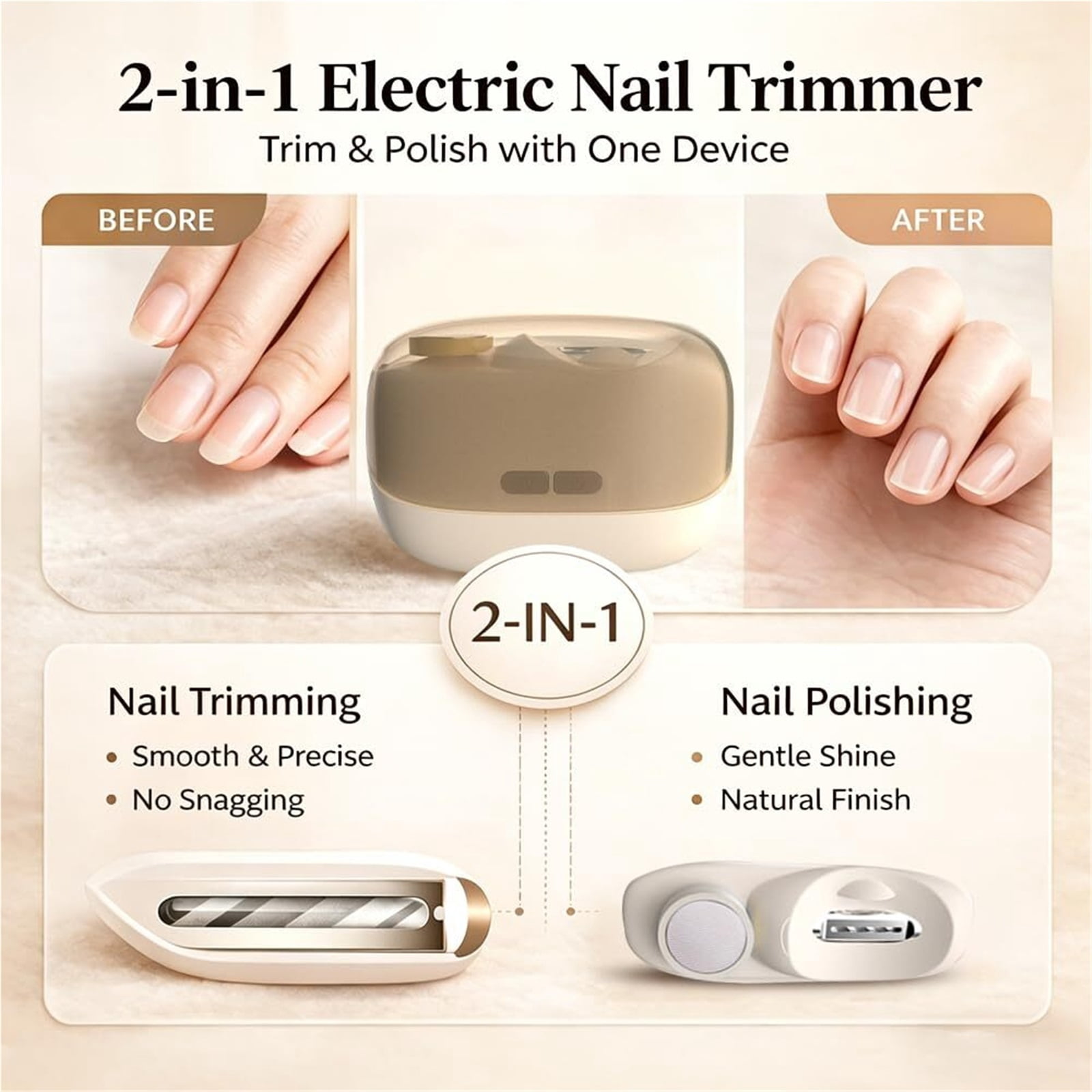 Electric Nail Clippers for Seniors,2026 New Smart Electric Nail Clippers,2 in 1 Electric Toe Nail Clipper with Polishing, USB, LED Light, Safety First Nail Clippers Baby with Mini Folding Keychain