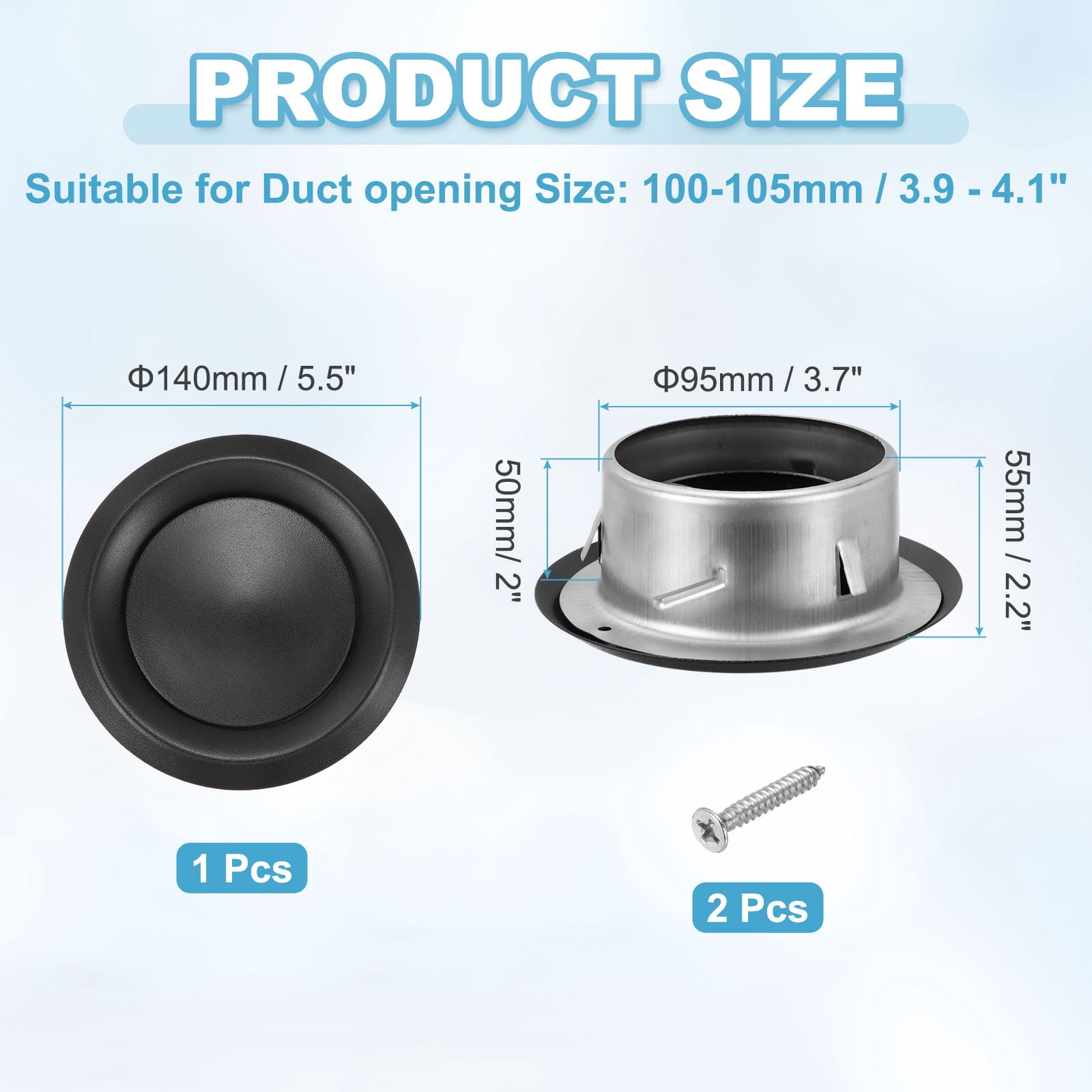 Uxcell 1Set 4 Inch Round Ceiling Diffuser, 304 Stainless Steel Adjustable Wall Air Vent Diffuser Vent Duct Cover Exhaust Supply for Kitchen Bathroom Garage, Black