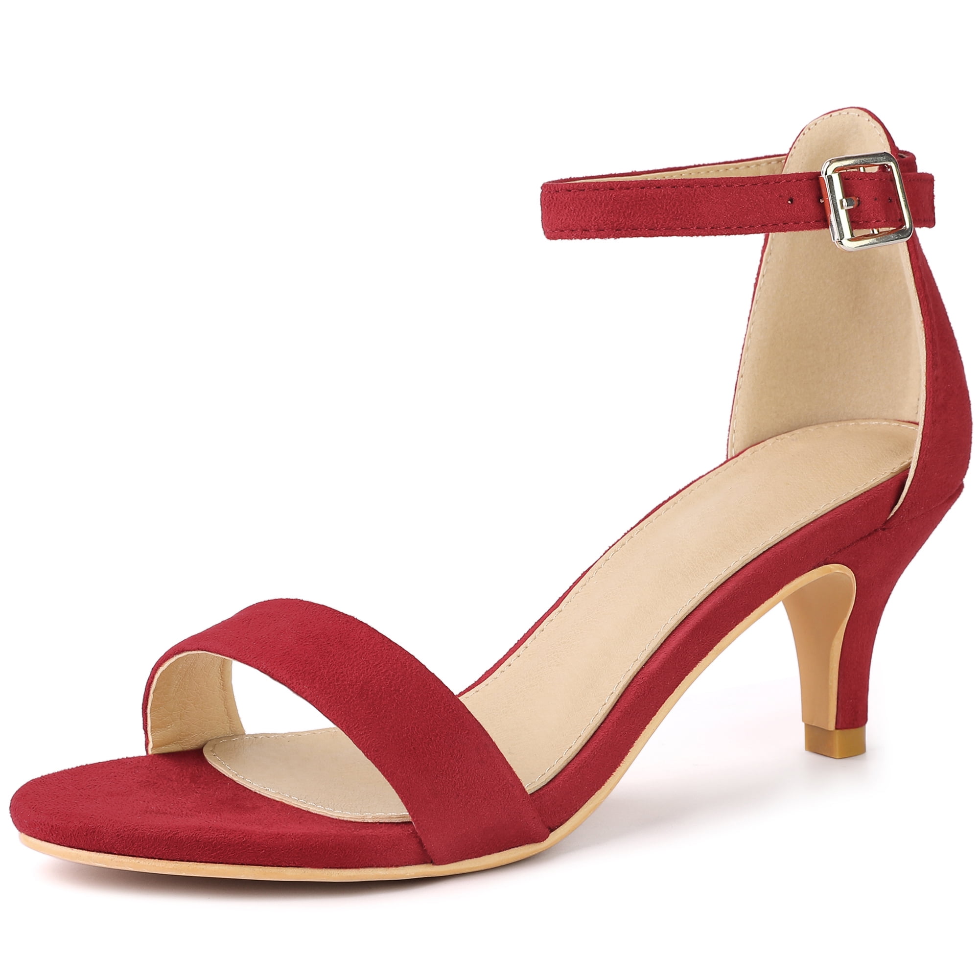 Unique Bargains Women s Kitten Heel Ankle Strap High Heels Sandals Red 7