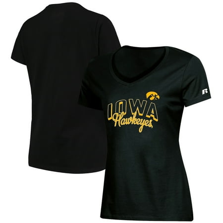 Iowa Hawkeyes Santa - Women's Russell Black Iowa Hawkeyes Arch V-Neck T-Shirt