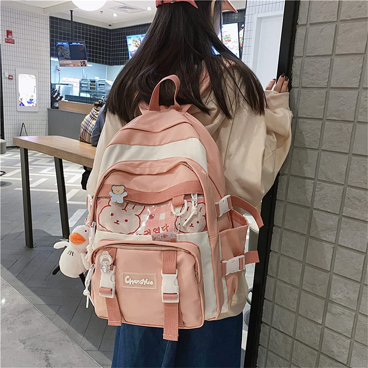 Buy XTRANSF Kawaii Backpack 5pcs Set Aesthetic School Bags, Japanese  Backpack with Badge & Pendant, Backpack Cute Aesthetic (C-Pink) Online at  desertcartINDIA