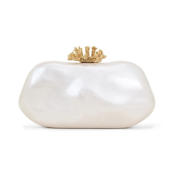 Pearl Acrylic Clutch Bag, Shell Shape Evening Purse with Gold Clasp, Women Formal Handbag for Wedding Cocktail Party