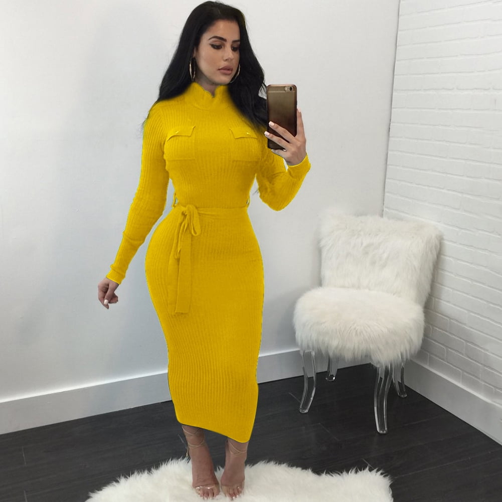 turtleneck long sleeve bodycon dress