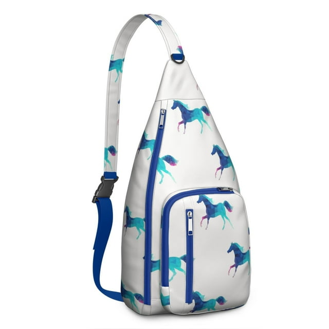 Vintage Horse Sling Backpack - Rainbow Unicorn Print Shoulder Bag for Travel (Rural Foal Design, Organized Multi-Pocket)