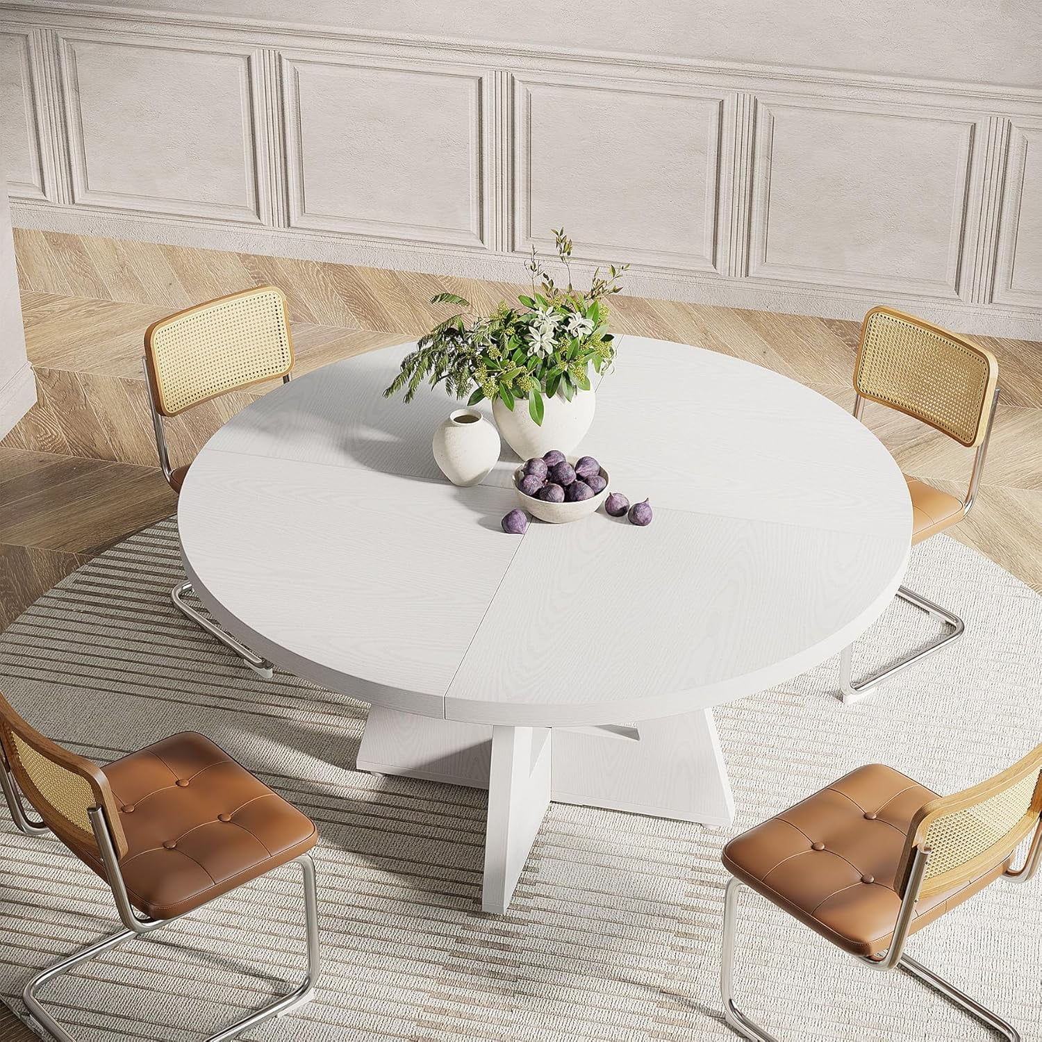 Round Dining Table Wood Kitchen Table for Dining Room Living Room, 47 in Dinning Room Tables for 4-6