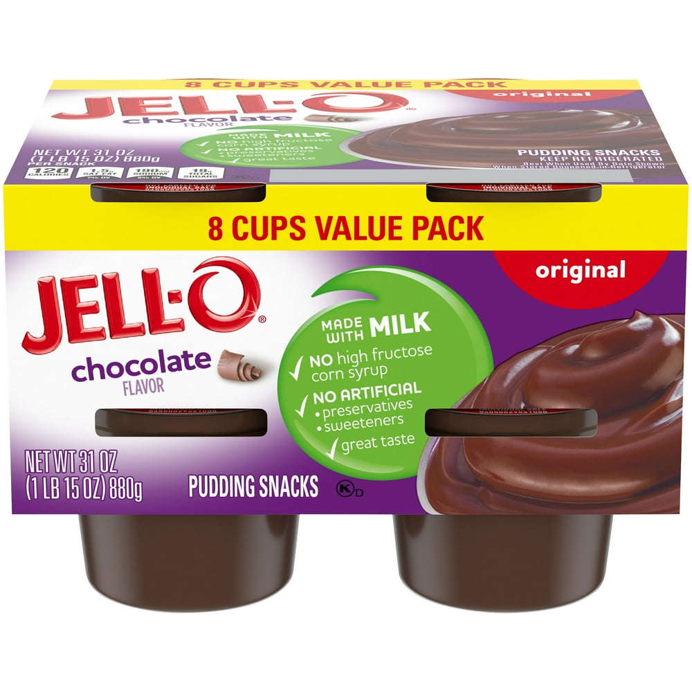 JellO Original Chocolate ReadytoEat Pudding Snacks Value Pack, 8 ct