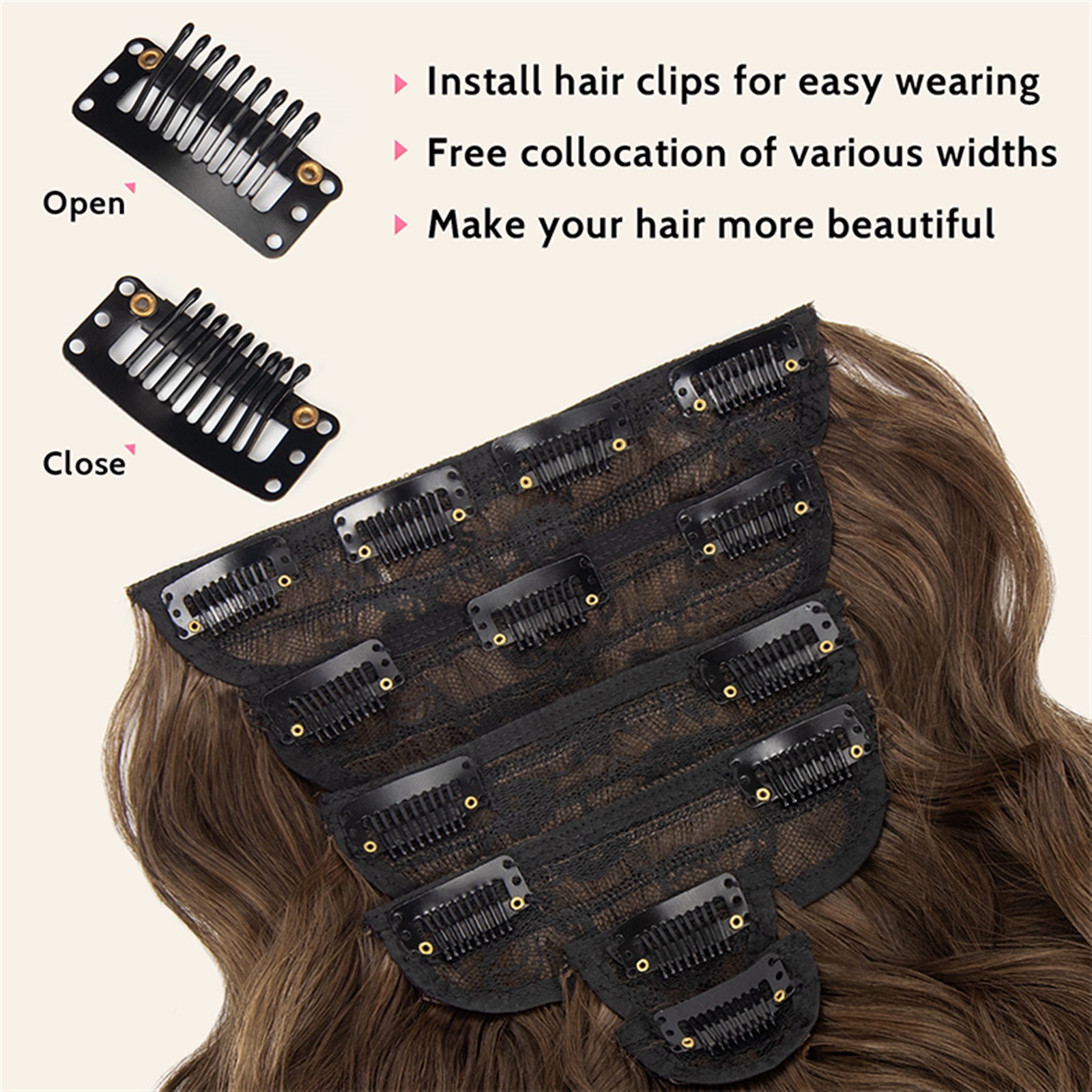 Clip in Synthetic Hair Extensions Long Wavy 6PCS Thick Hairpieces Natural Wavy Brown Hair Piece Double Weft Natural Hair Extensions 22Inch for Women
