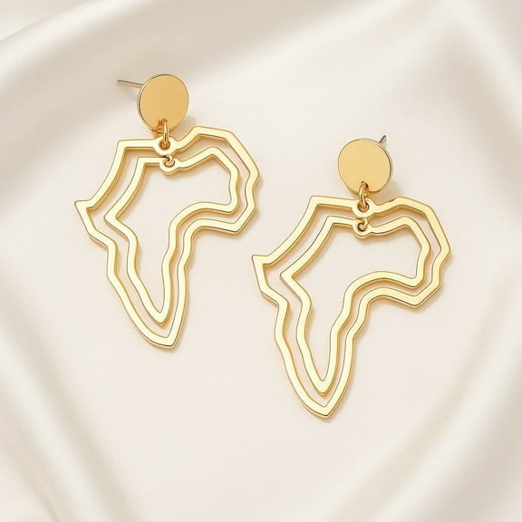 RubyLee Elegance Africa Shaped Gold Fashion Earrings, Stainless Steel, Includes Jewelry Pouch, 2 Count per Pack