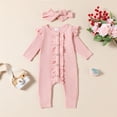 thumbnail image 2 of Ruyang Baby Girls Ruffle Bodysuit with Bowknot Headband Fall Winter Long Sleeve Bodysuits Button Down Footless Romper, 2 of 9