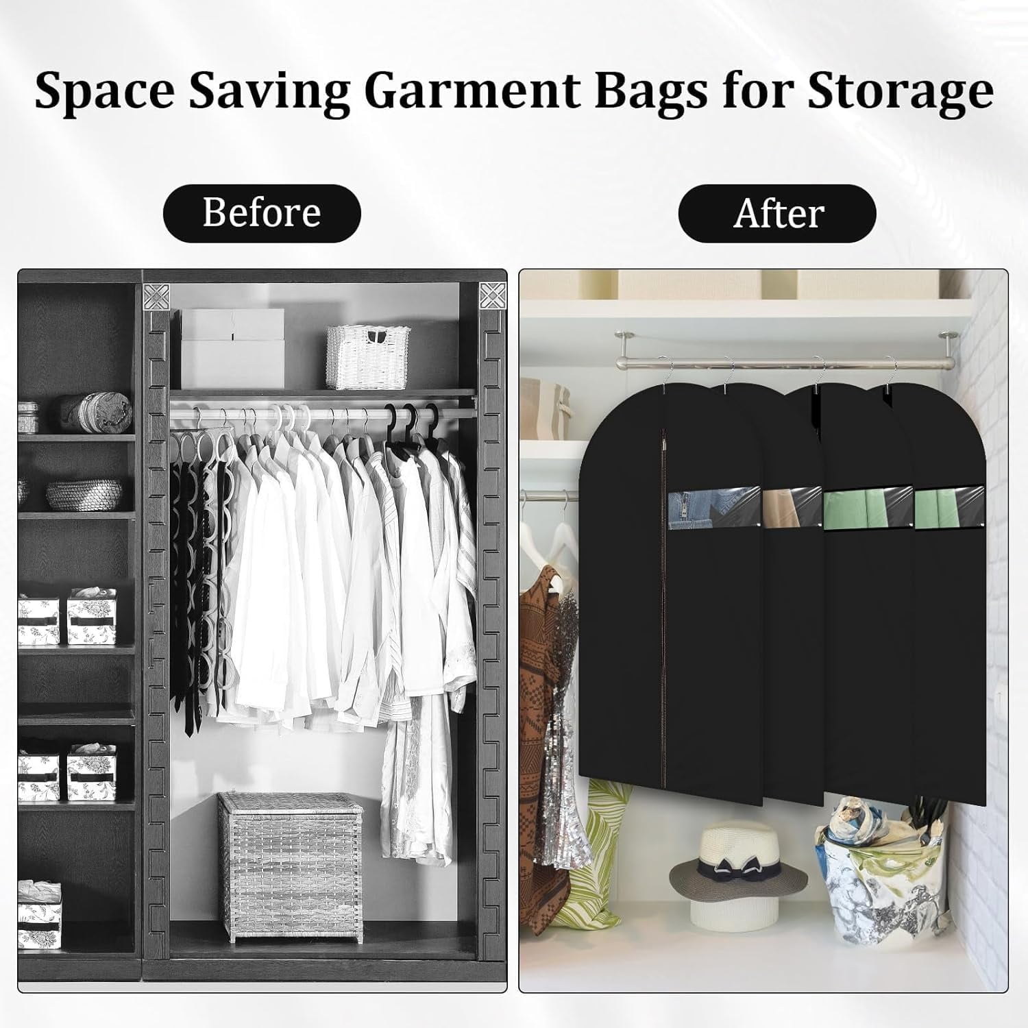 Hanging Clothes Garment Bag Dust Bag, 60.96 cm x 109.22 cm, Dress Hanger Bag, Travel Garment Bag,, Suit Jacket Washable Suit Cover Bag, 4 Piece Set
