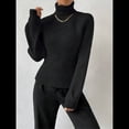 thumbnail image 4 of Suéter de Punto Acanalado con Cuello Alto para Mujer, Ropa de Moda. Negro XL, 4 of 10