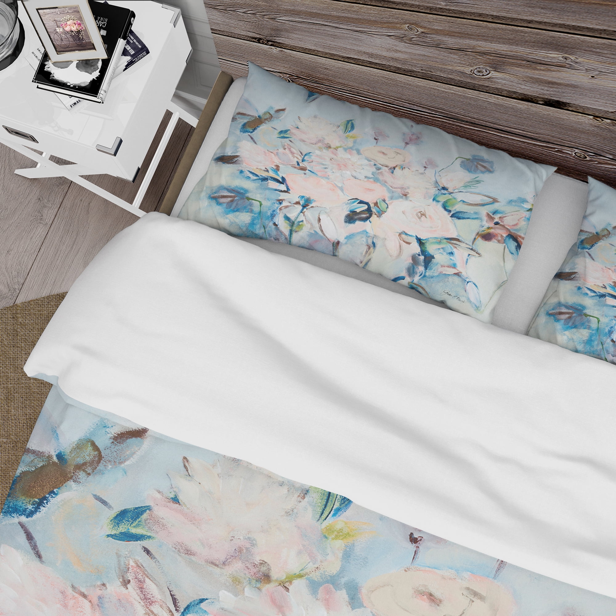 Designart 'Abstract Pink Flowers Farmhouse Waterpainting' Farmhouse Duvet Cover Set