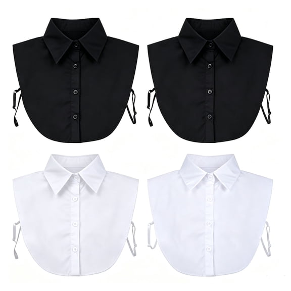 4-Pack Detachable Pointed Dickey Collar for Women, One Size Black White Fake Half Shirt Layering Collar