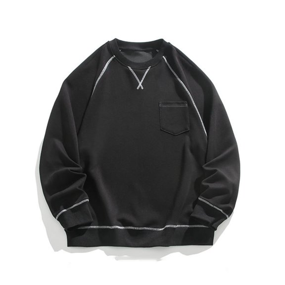 COSFO Men's Sweatshirts Solid Crew Neck Long Sleeve Casual Tops Pullover with Pocket Loose Sweatshirts