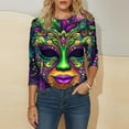 thumbnail image 3 of Yteetum Mardi Gras T Shirts for Women Oversized Crewneck Carnival Mask Print 3/4 Sleeve Top Womens Casual Round Neck Funny Mask Tuesday Carnival Party 3/4 Length Sleeve Tee Shirt Spring Summer Clothe, 3 of 6