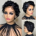thumbnail image 5 of Short Bob Wig Pixie Cut Wig Curly Human Hair Wigs For Women Cheap 13x1 T Part Transparent Deep Wave Lace Wig Preplucked Hairl, 5 of 7
