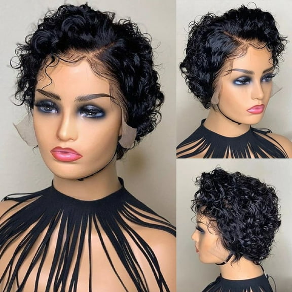 Short Bob Wig Pixie Cut Wig Curly Human Hair Wigs for Women 13x1 T Part Transparent Lace Wig Deep Wave Preplucked Hairline