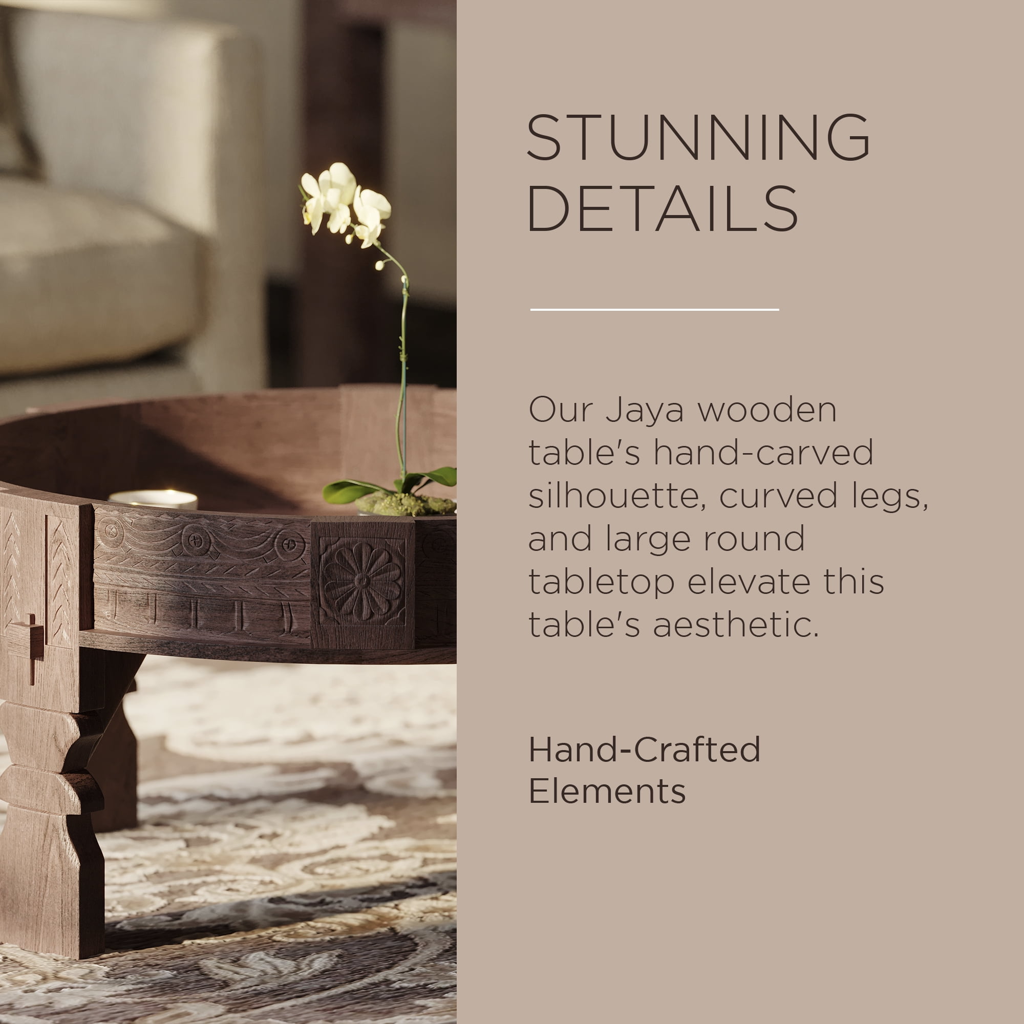 Maven Lane Jaya Handmade Heritage Wooden Round Coffee Table in Brown Finish